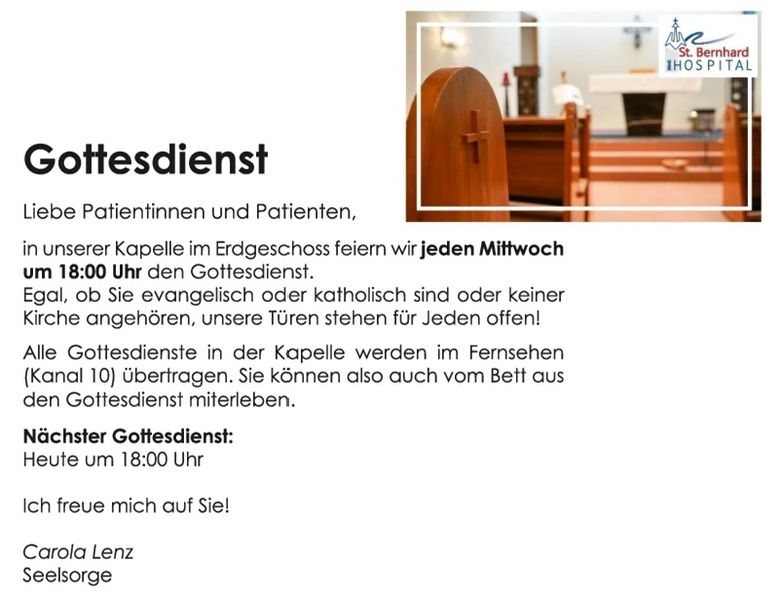 Gottesdienste im St. BernhardHospital St. Marien Brake